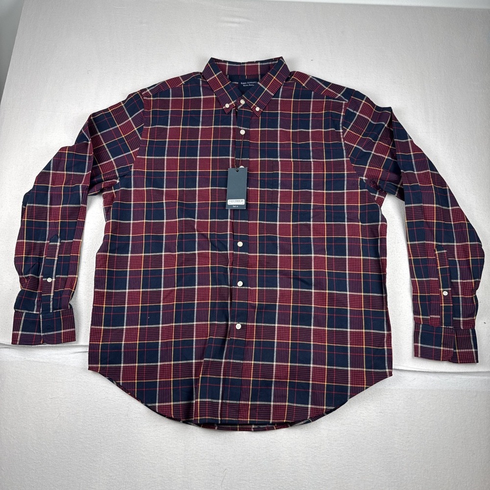 Reed Edward Washed Shirting New w Tags Mens Red Navy Plaid XL  Long sleeve